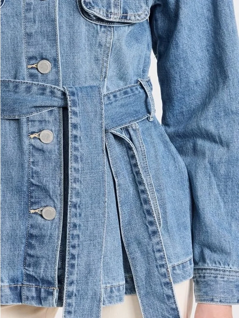 Blank NYC Left on Read Denim Utility Belted Jacket - Light Blue NWT Size Medium
